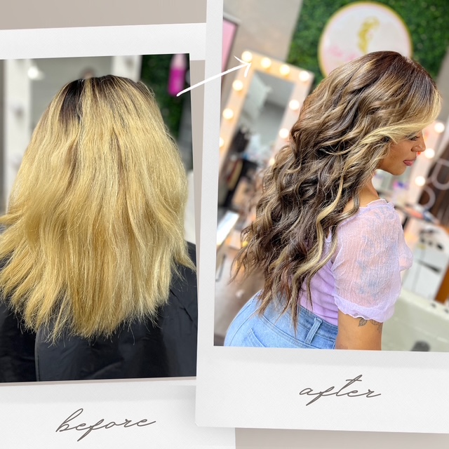 Color + Extensiones — antes y después